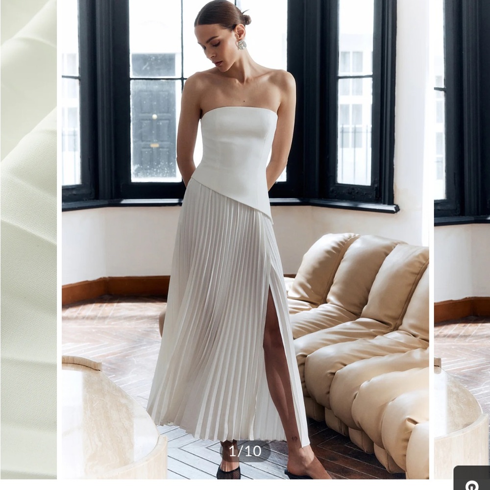 Commense White Strapless Pleated Dress